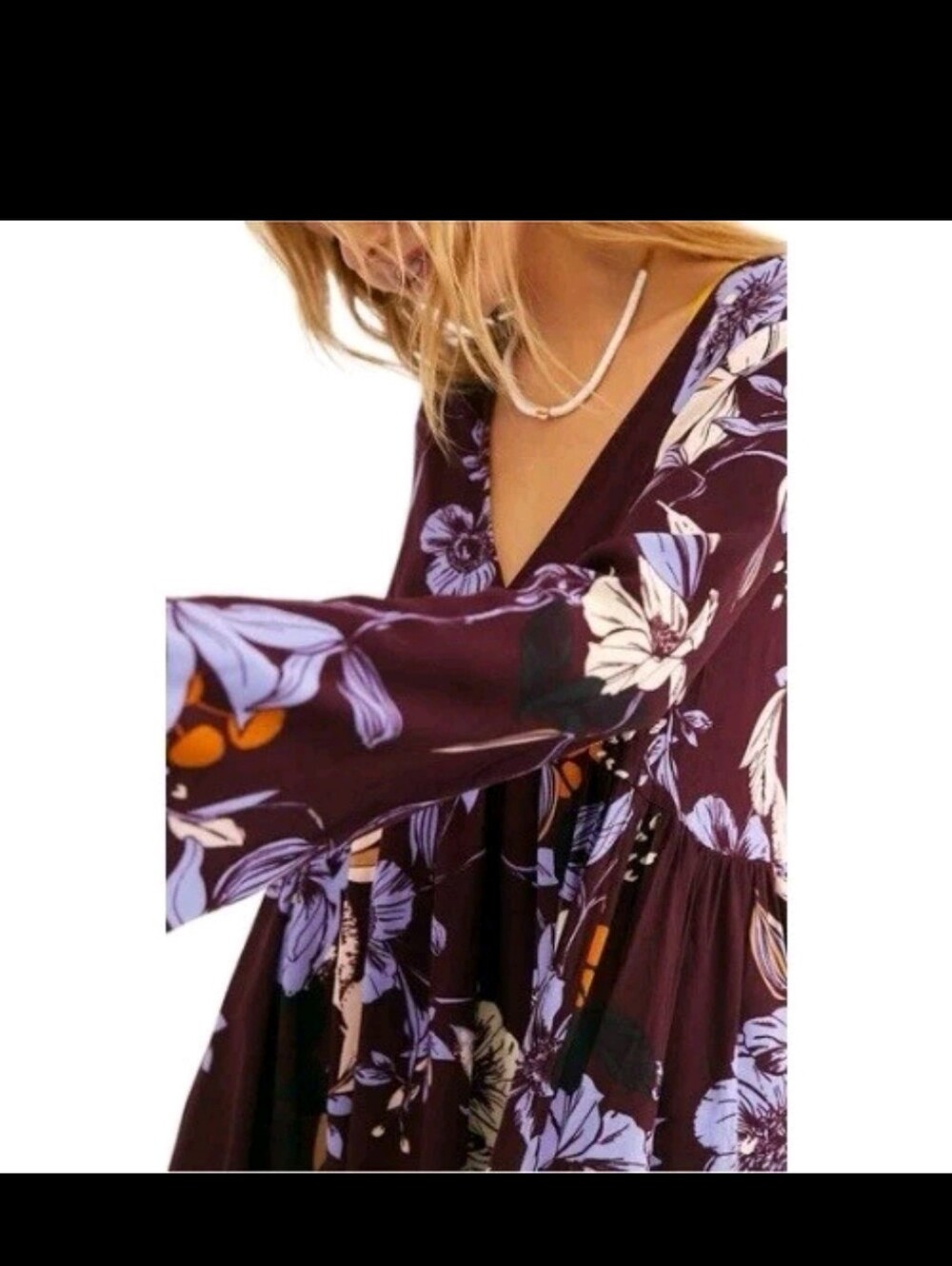 Free People Purple Floral V-Neck Tunic Dress - Picture 2 of 9